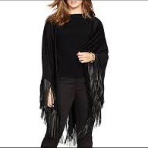 Lauren Black Wool Fringe Cape Poncho S/M NWT